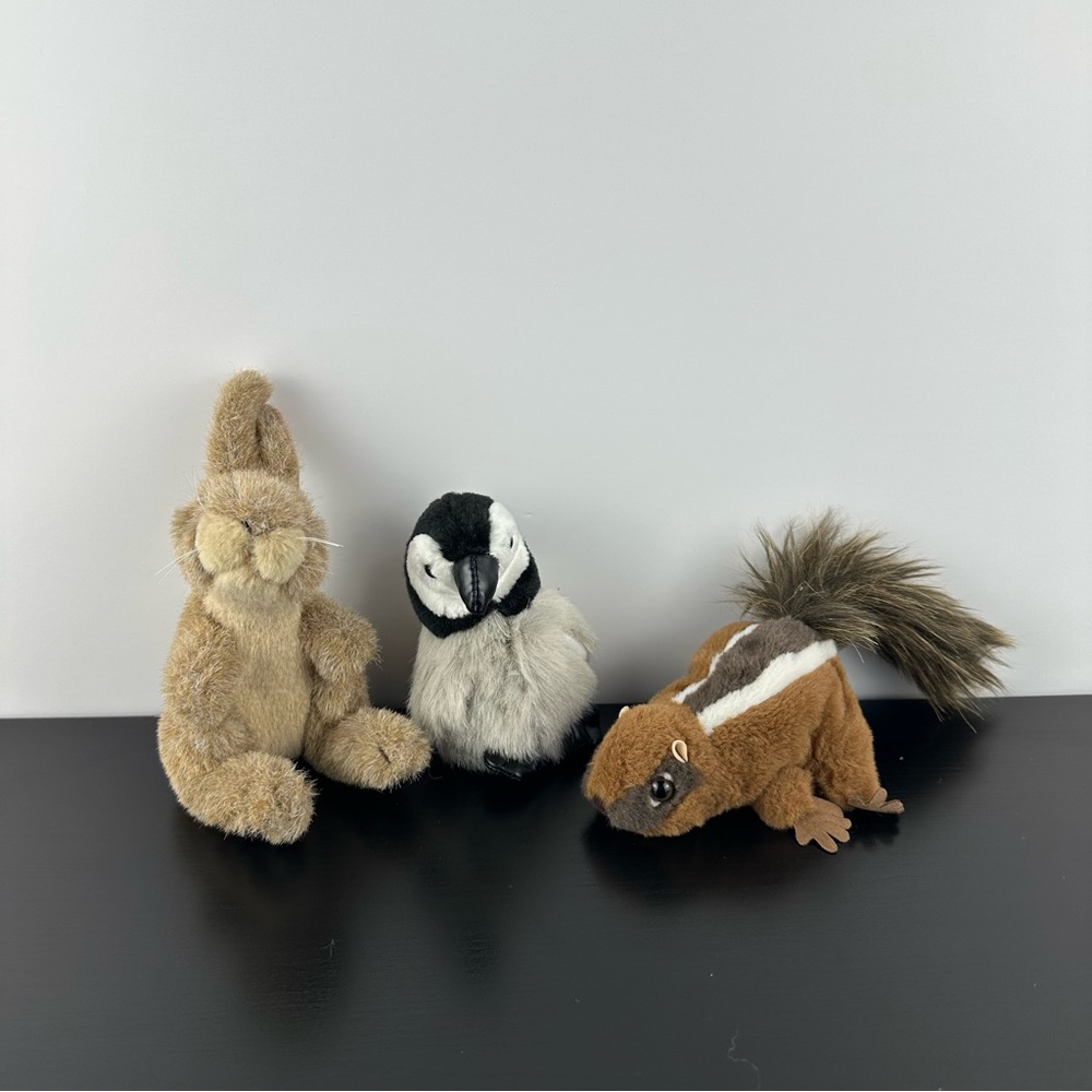 Folkmanis Lot of 3 Finger Puppets Mini Chipmunk Penguin & Bunny Rabbit 5" Puppet